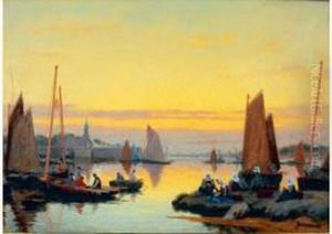 Bretagne : Coucher De Soleil Sur Le Port