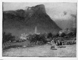 Troupeau Pres D'un Village De Montagne. by Mathurin Janssaud