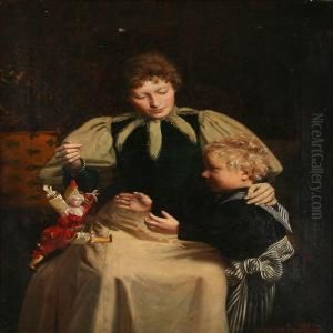 Mother And Child Playing With A Puppet by Luplau Janssen