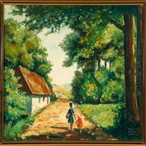 Mother And Child On A Path by Luplau Janssen