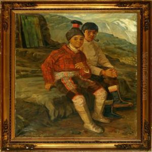 Two Inuits In A Rockylandscape Near Upernivik - view 1