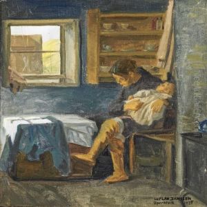 Interior From Greenland With A Seated Woman And Infant