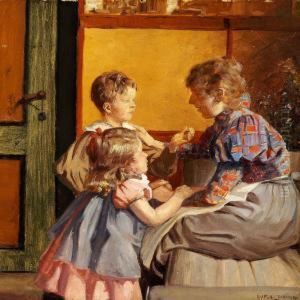 Interior With A Mother And Two Children by Luplau Janssen