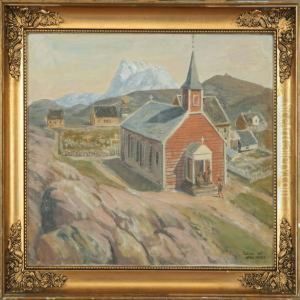 Scenery From Godthaab With Church