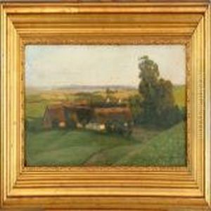 View Of Danish Landscape With Farmhouse by Luplau Janssen