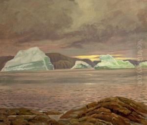 Icebergs By Upernavik, View From Greenland. Signed Luplau Janssen Upernavik 1925