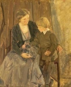 Portrait Of A Mother And Child. Signed Luplau Janssen by Luplau Janssen