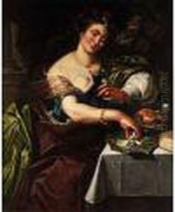 Junge Frau Mit Weinglas Und Einem Affchen An Einem Gedeckten Tisch by Abraham Janssens