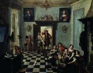 Giocatori Di Carte In Un Salotto by Hieronymus Janssens