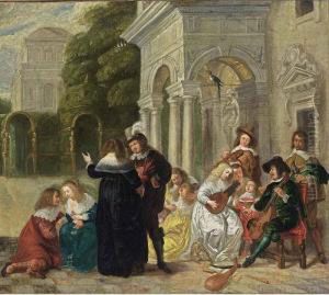 A Courtyard With An Elegant Company Making Music And Conversing by Hieronymus Janssens
