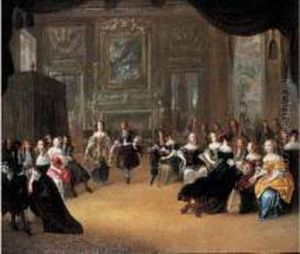 Compagnie Elegante Dansant Dans Un Interieur by Hieronymus Janssens