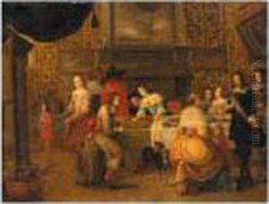 Interior With An Elegant Company Playing Backgammon
