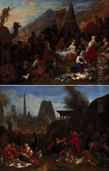 Scenes De Marche Et De Banquet Pres D'un Campement - view 1