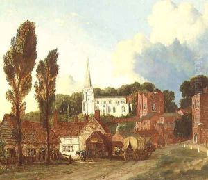 A view of Harrow, with St. Mary's Church and the Old Schools Building and Yard, 1813 by George Clint