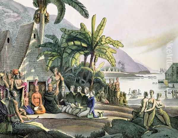 Meeting between the Expedition Party of Otto von Kotzebue (1788-1846) and King Kamehameha I (1740-52-1819) Ovayhi Island - view 1