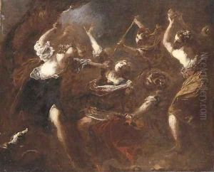 Orpheus attacked by the Maenads of Ciconia a bozzetto by Valerio Castello