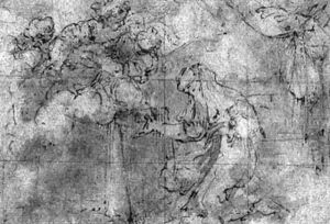 Angels appearing to a kneeling female saint by Valerio Castello
