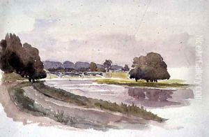 View of the Bend of a River with a Bridge by Sir Henry Cole