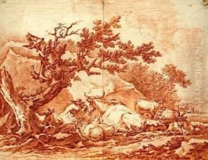 Bergers Et Leurs Troupeaux Au Repos by Roger Jean