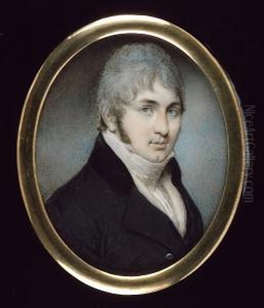 A Gentleman, Having Powdered
Hair And Wearing Dark Grey Coat With Black Collar, White Waistcoat And
Stock - view 1