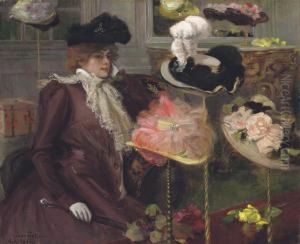 At The Milliner's by Pierre Georges Jeanniot