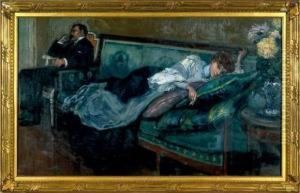 Jeune Femme Revant Aupres D'un Homme Assoupi Jeune Femme Revant Aupres D'un Homme Assoupi