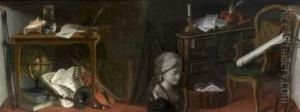 Objets De Curiosite Disposes Sur
Une Table Qui Surmonte Une Mappemonde Et Des Instruments De Musique by Nicolas Henry Jeaurat De Bertry