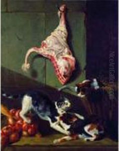 Chats Jouant Devant Une Piece De Viande by Nicolas Henry Jeaurat De Bertry