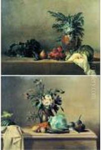 Nature Morte Au Vase De Fleurs Et Legumes Sur Un Entablement by Nicolas Henry Jeaurat De Bertry