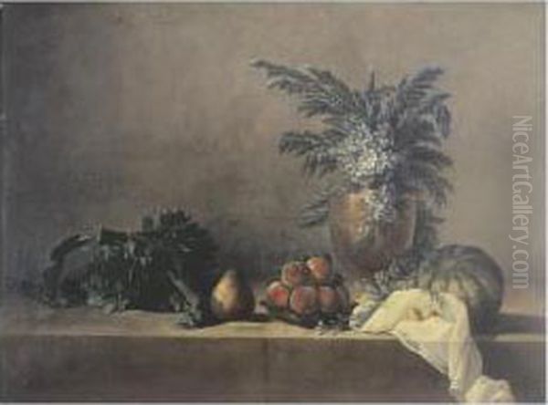 Nature Morte Au Vase De Fleurs Et Artichauts - view 1