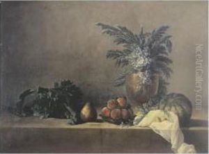 Nature Morte Au Vase De Fleurs Et Artichauts by Nicolas Henry Jeaurat De Bertry