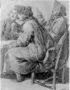 Trois Hommes Attables, Etude Pour Les Citrons De Javottes
Pierre Noire, Lavis D'encre De Chine, Rehauts De Blanc, Signe A La Plume En Bas A Droite by Etienne Jeaurat