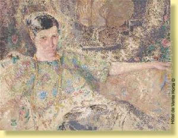 Jeune Femme Au Collier Dans Un Interieur by Marcel Jefferys