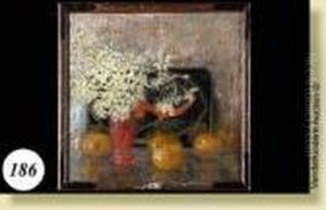 Nature Morte Au Plateau Chinois, Aux Fleurs Et Auxfruits