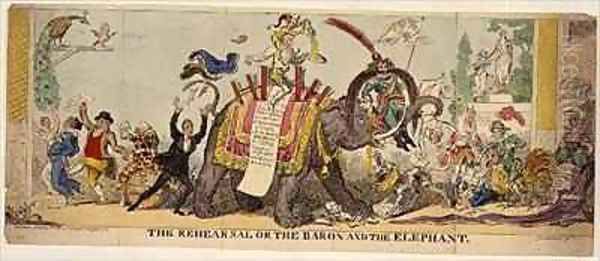 The Rehearsal or the Baron and the Elephant satirical print on Kembles elaborate productions at Covent Garden Theatre involving animals - view 1