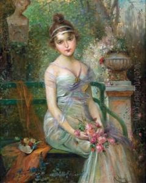 Girls With Roses On The Park Bench - view 1