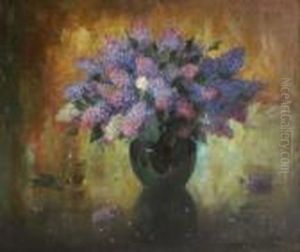 Lilac Bouquet. Oil On Canvas, 
78,5x93,5 Cm, Signed At The Top Right"rud. Jelinek". Condition A/b, 
Framed. by Rudolph Jelinek