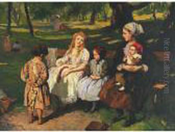 Young Mothers On A Park Bench - view 1