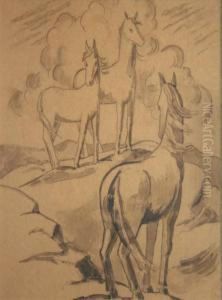 Aran Ponies by Mainie Harriet Jellett