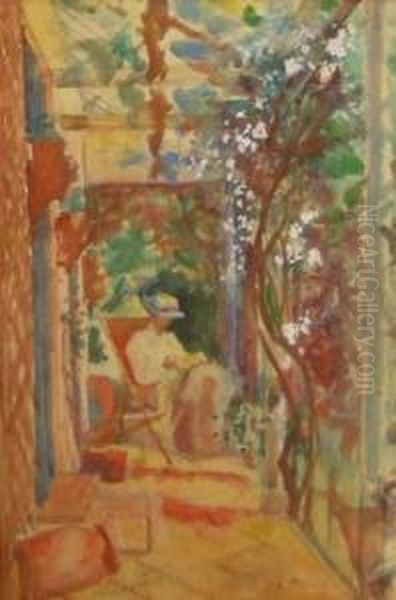 A Woman Seated On A Veranda In Summer - view 1