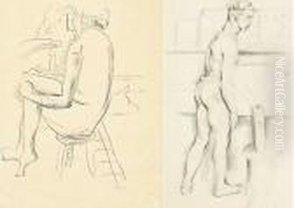 A Seated Female Nude And A Male Life Study (a Pair) - view 1
