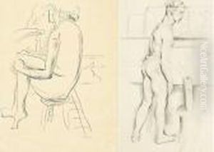 A Seated Female Nude And A Male Life Study (a Pair) by Mainie Harriet Jellett