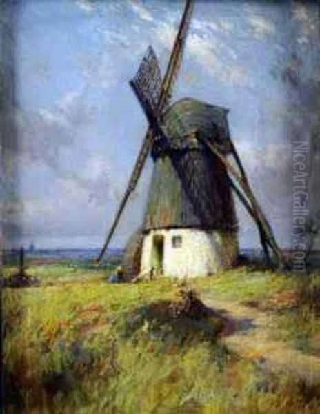 Impressionistic Rural Scene, Figure Before Awindmill - view 1