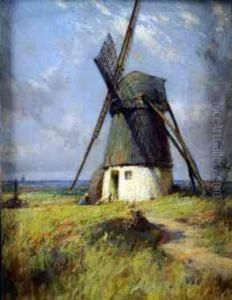 Impressionistic Rural Scene, Figure Before Awindmill by James de Vine Aylward