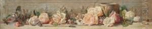 White And Pale Pink Roses Against A Bas-relief Of Putti by James de Vine Aylward