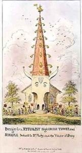 Design for a Ritualist High Church Tower and Steeple dedicated to Dr Pusey and the Vicar of Bray