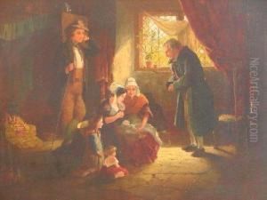 "the New Arrival", Oil, Signed, Canvas, 24in. X 3in. E8 12