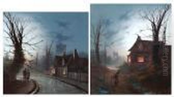 Figures On A Lane Before A House
At Dusk,together With Another Of A Young Maid Carrying A Bundle Of
Faggots,before A House At Dusk - view 1