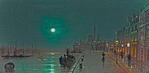 Dock Scene By Moonlight by Wilfred Jenkins
