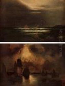 Moonlit Harbour Scene And Moonlit Seascape by Wilfred Jenkins